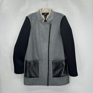 Tibi Coat Womens 4 Gray Black Sherpa Lined Leather Pocket Asymmetrical Zip